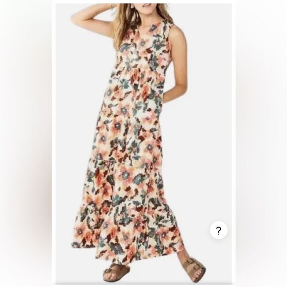 Sonoma Womens Limited Edition Tiered Maxi Dress Peach Floral Pockets XXL - Picture 1 of 15